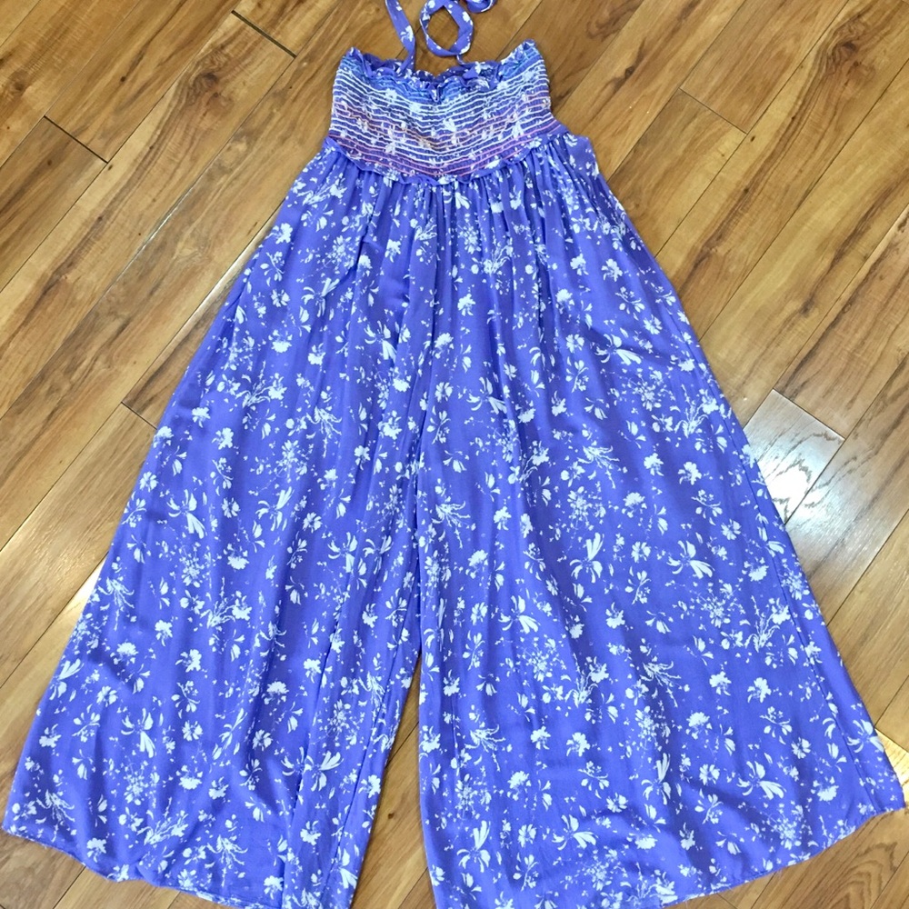 Free People boho pants romper beach floral lavender purple cottage core …